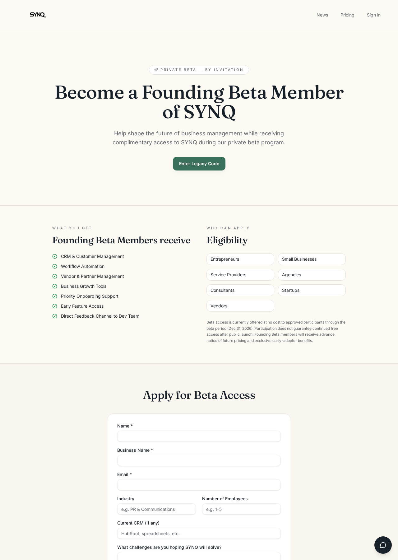 SYNQ landing page